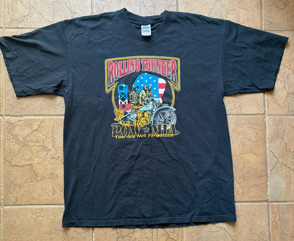 Vintage 2005 Rolling Thunder POW MIA T Shirt XL Motorcycle Veterans Double Sided